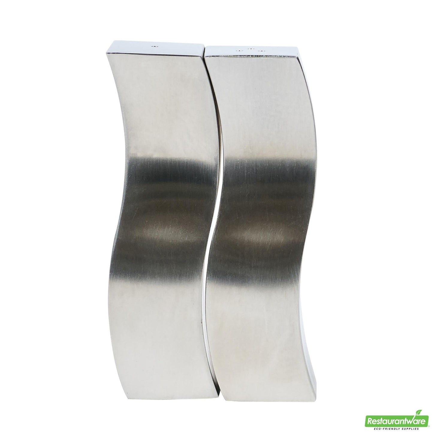 Wholesale Restaurantware 2 Oz Sliver Stainless Steel Wavy Salt and Pepper Shaker Set - 1" X 1" X 3 3/4" - 1 Count Box- Bulk