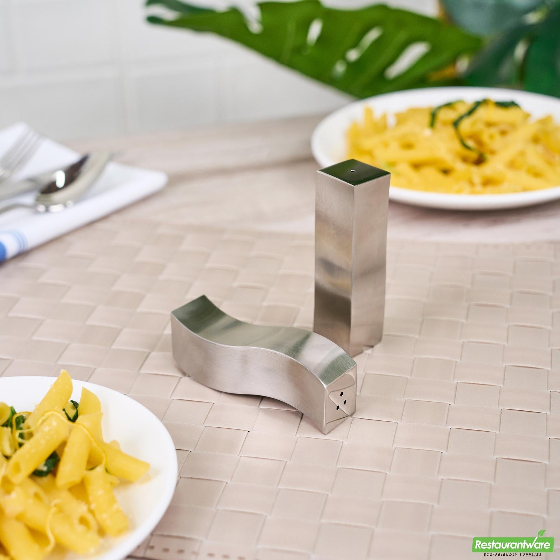 Wholesale Restaurantware 2 Oz Sliver Stainless Steel Wavy Salt and Pepper Shaker Set - 1" X 1" X 3 3/4" - 1 Count Box- Bulk