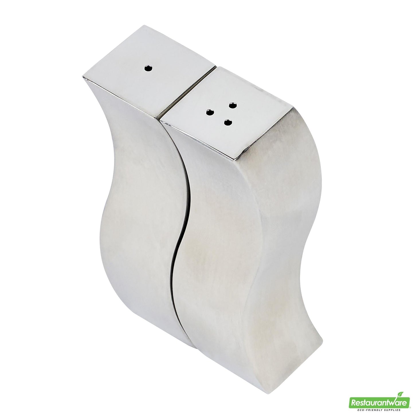 Wholesale Restaurantware 2 Oz Sliver Stainless Steel Wavy Salt and Pepper Shaker Set - 1" X 1" X 3 3/4" - 1 Count Box- Bulk