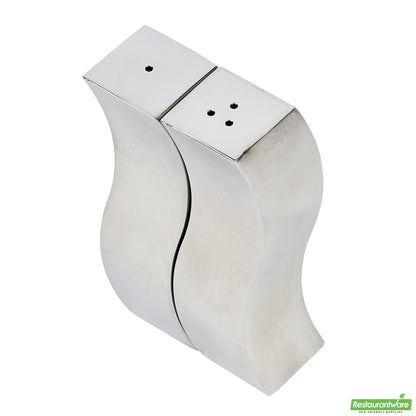 Wholesale Restaurantware 2 Oz Sliver Stainless Steel Wavy Salt and Pepper Shaker Set - 1" X 1" X 3 3/4" - 1 Count Box- Bulk