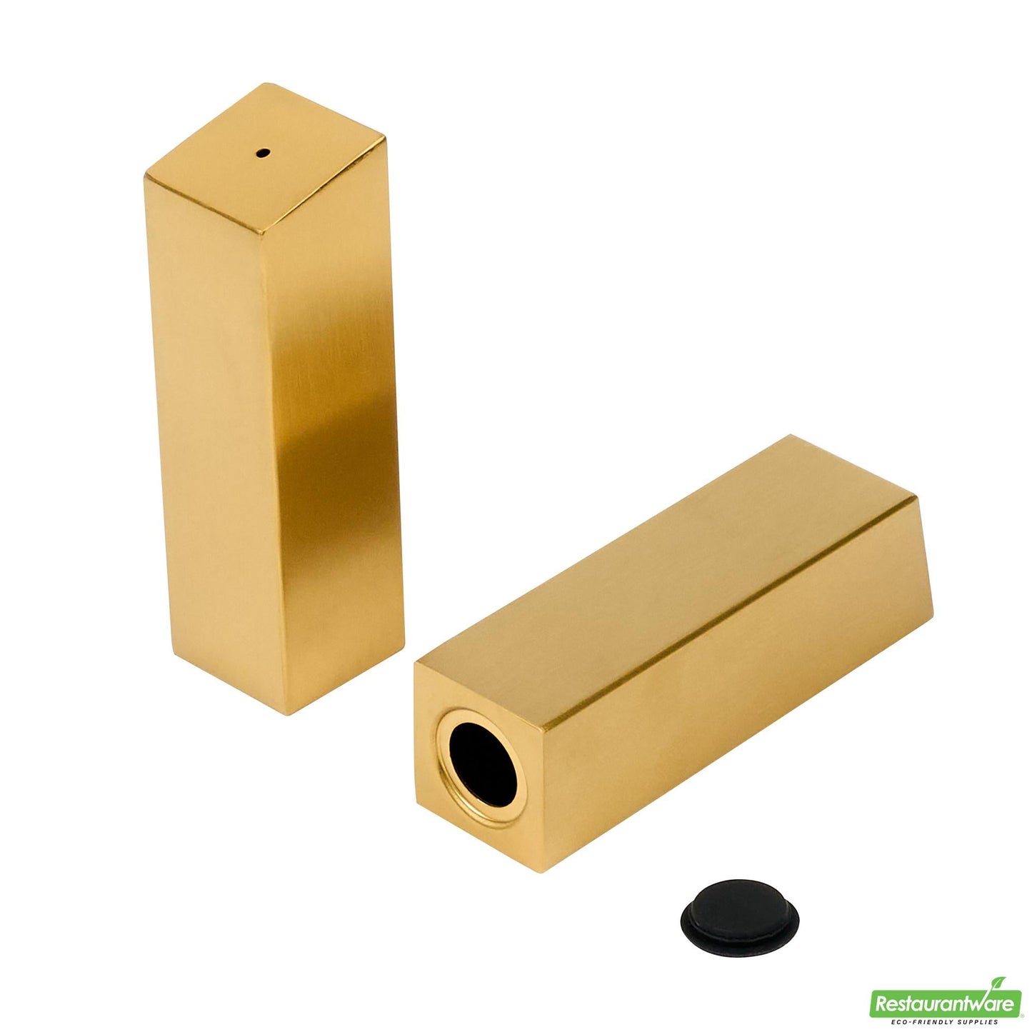 Wholesale Restaurantware 2 Oz Gold Stainless Steel Rectangular Salt and Pepper Shaker Set - 1" X 1" X 3 1/4" - 1 Count Box- Bulk