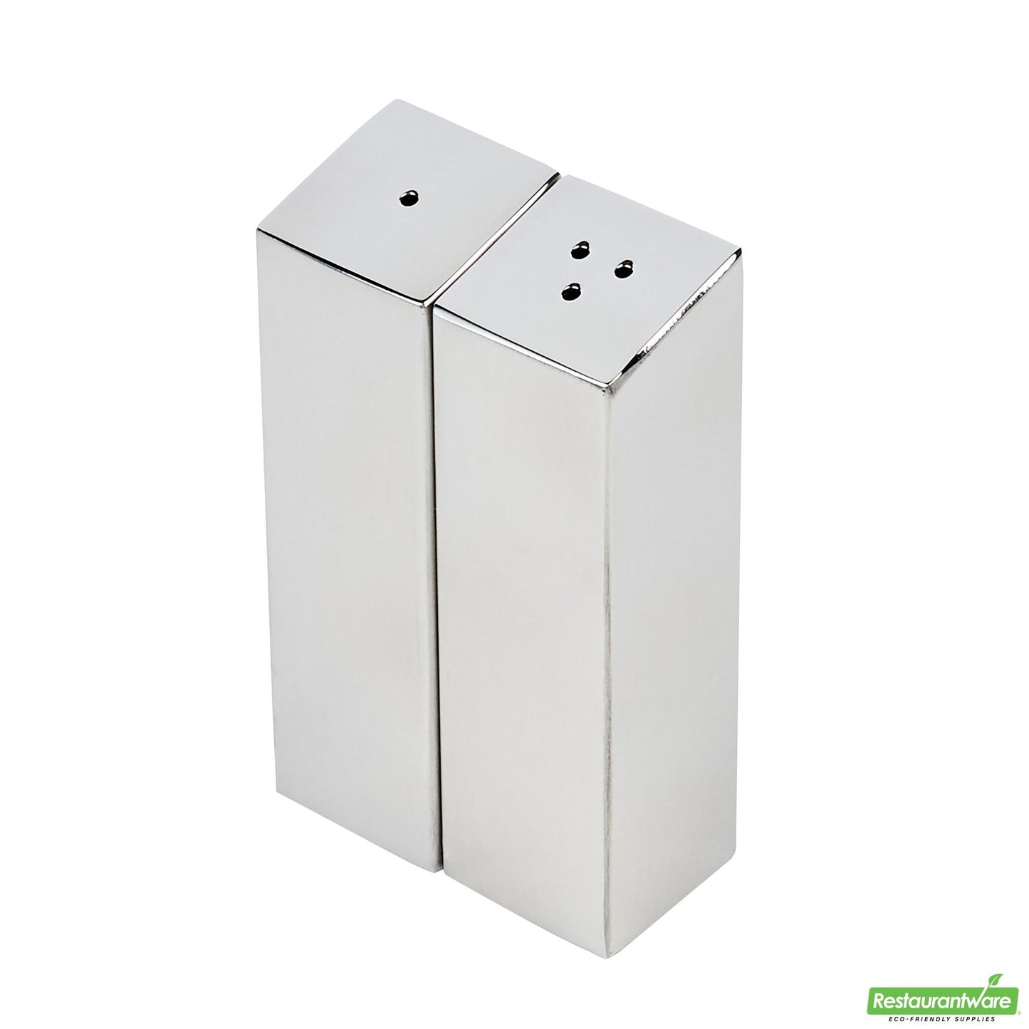 Wholesale Restaurantware 2 Oz Sliver Stainless Steel Rectangular Salt and Pepper Shaker Set - 1" X 1" X 3 1/4" - 1 Count Box- Bulk
