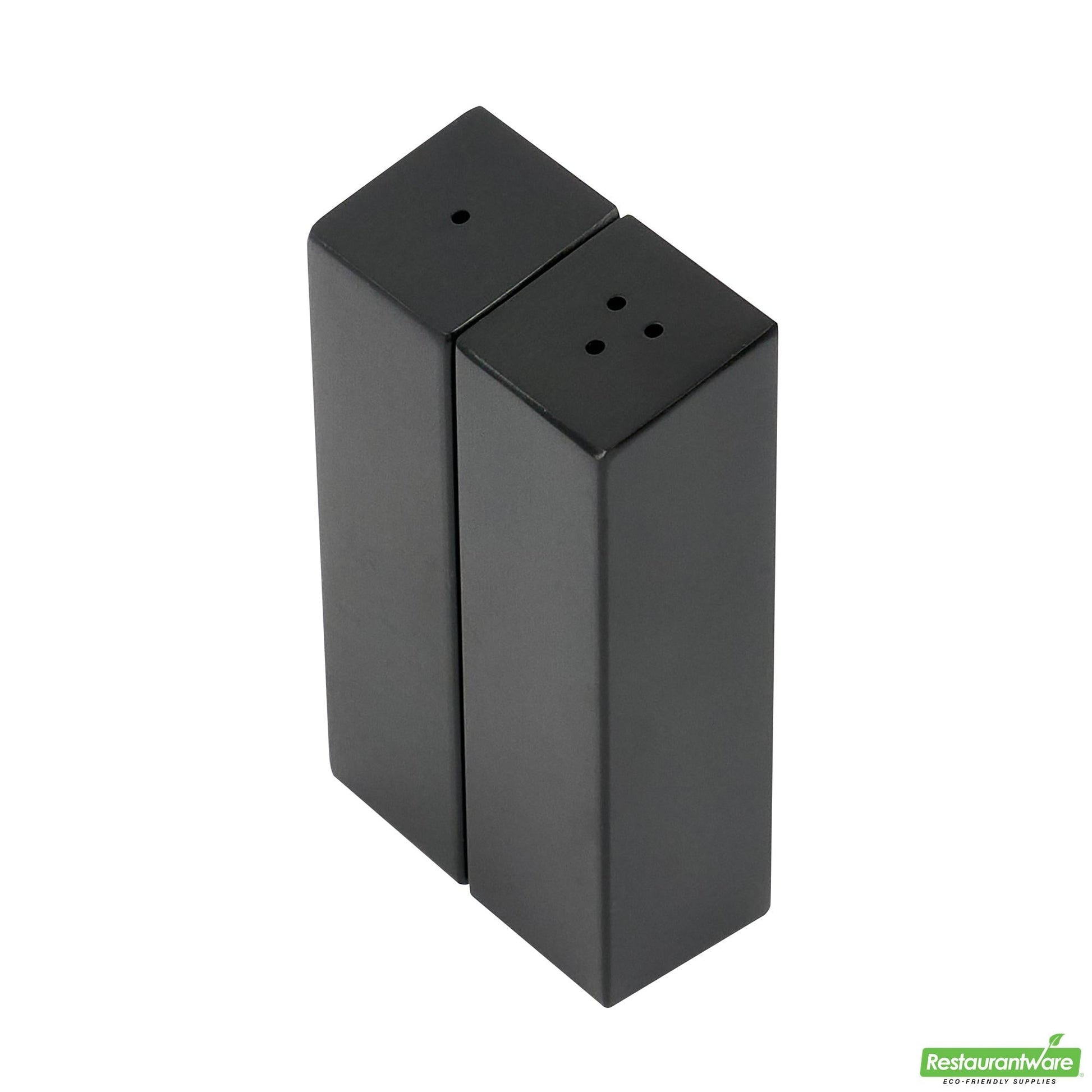 Wholesale Restaurantware 2 Oz Black Stainless Steel Rectangular Salt and Pepper Shaker Set - 1" X 1" X 3 1/4" - 1 Count Box- Bulk