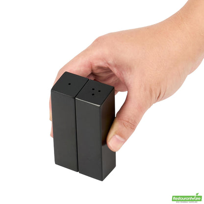 Wholesale Restaurantware 2 Oz Black Stainless Steel Rectangular Salt and Pepper Shaker Set - 1" X 1" X 3 1/4" - 1 Count Box- Bulk