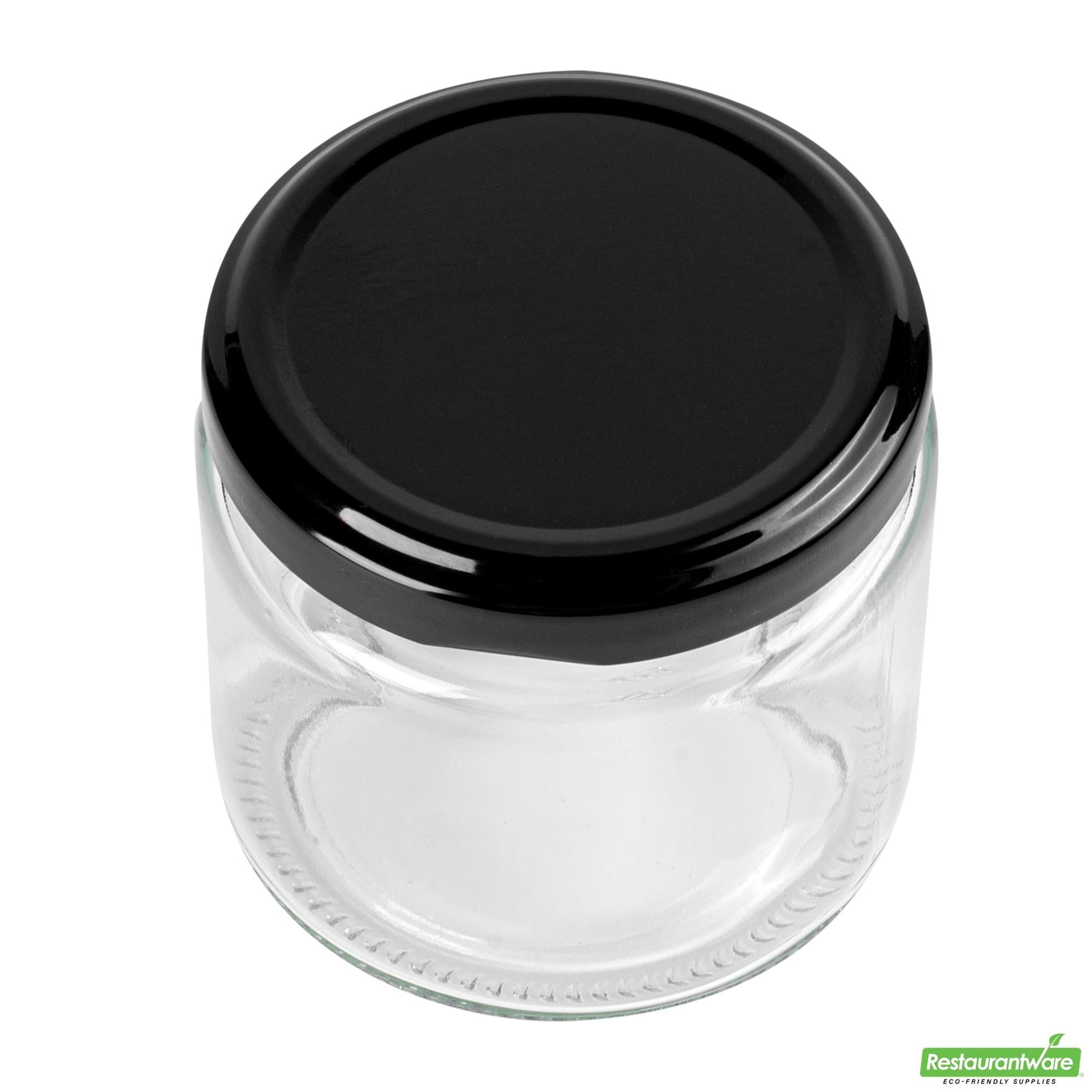 Wholesale Restaurantware Vetri 6 Oz Clear Glass Jar - with Black Metal Lid - 2 3/4" X 2 3/4" X 2 1/2" - 100 Count Box- Bulk