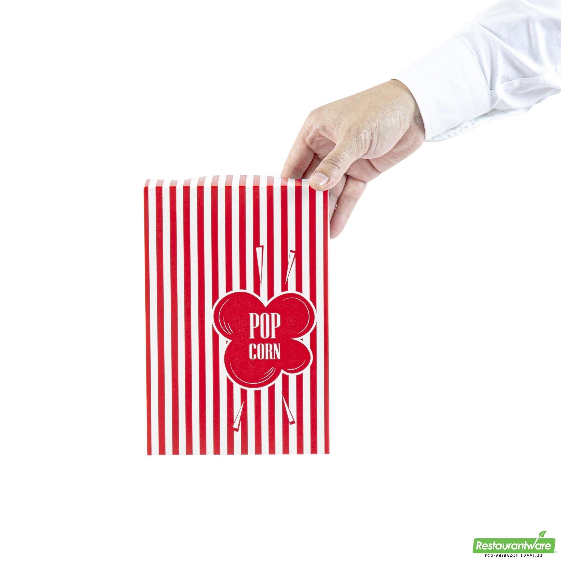 Wholesale Restaurantware Bio Tek 2.3 Oz Red Paper Popcorn Box - 5 3/4" X 2 1/2" X 8 1/2" - 400 Count Box- Bulk