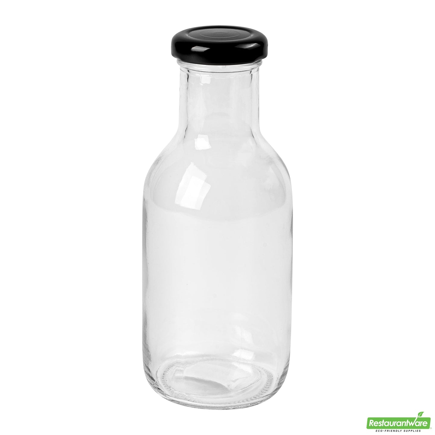 Wholesale Restaurantware Vetri 12 Oz Clear Glass Stout Bottle - with Black Metal Lid - 2 1/2" X 2 1/2" X 6 1/2" - 10 Count Box- Bulk