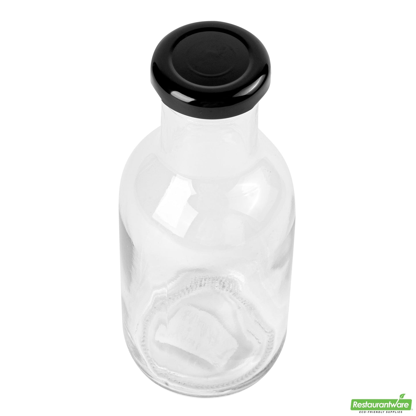 Wholesale Restaurantware Vetri 12 Oz Clear Glass Stout Bottle - with Black Metal Lid - 2 1/2" X 2 1/2" X 6 1/2" - 10 Count Box- Bulk
