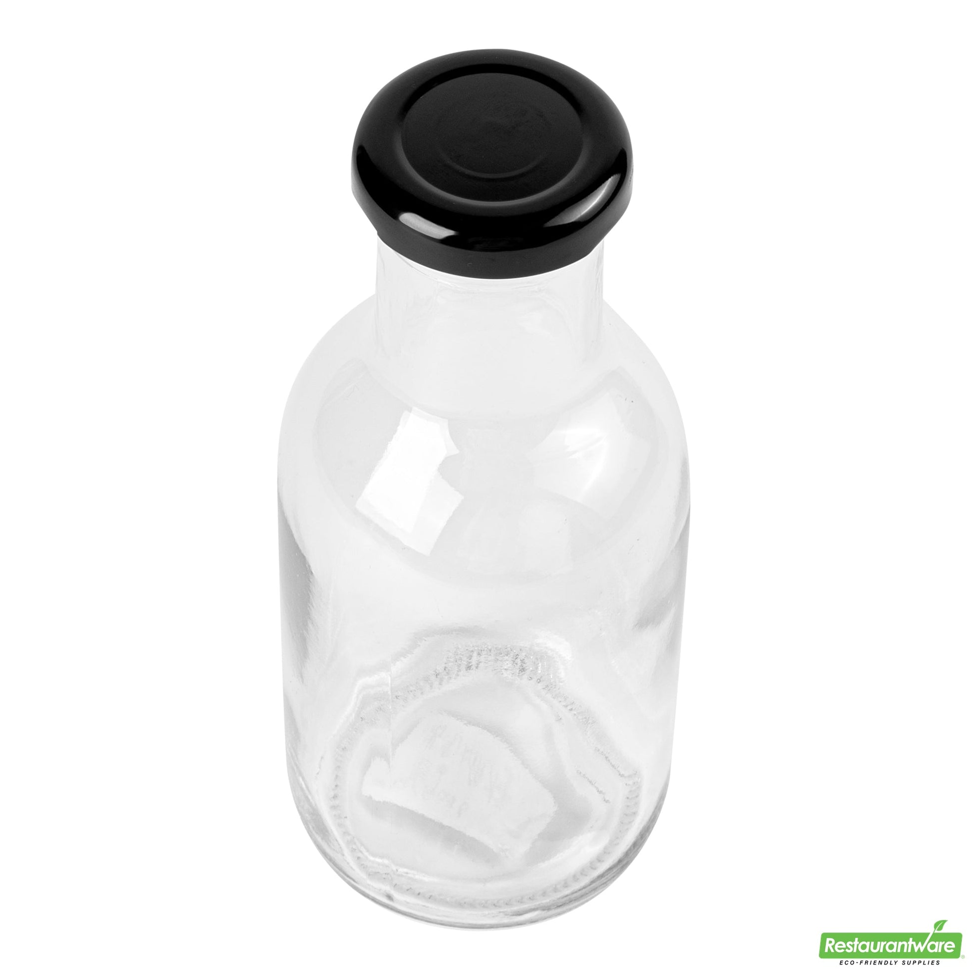 Wholesale Restaurantware Vetri 12 Oz Clear Glass Stout Bottle - with Black Metal Lid - 2 1/2" X 2 1/2" X 6 1/2" - 10 Count Box- Bulk
