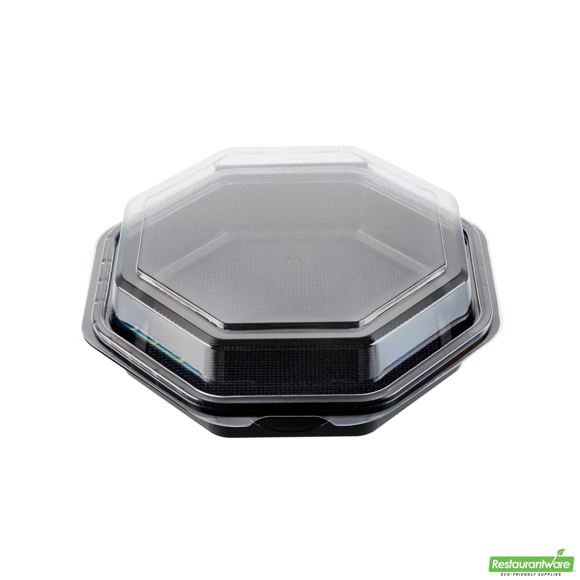 Wholesale Restaurantware Octagon Black Plastic Food Container - with Clear Lid - 7 1/2" X 7 1/2" X 2 1/4" - 100 Count Box- Bulk
