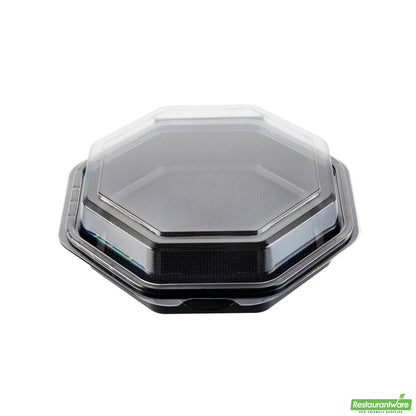 Wholesale Restaurantware Octagon Black Plastic Food Container - with Clear Lid - 7 1/2" X 7 1/2" X 2 1/4" - 100 Count Box- Bulk
