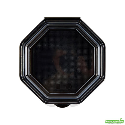 Wholesale Restaurantware Octagon Black Plastic Food Container - with Clear Lid - 7 1/2" X 7 1/2" X 2 1/4" - 100 Count Box- Bulk