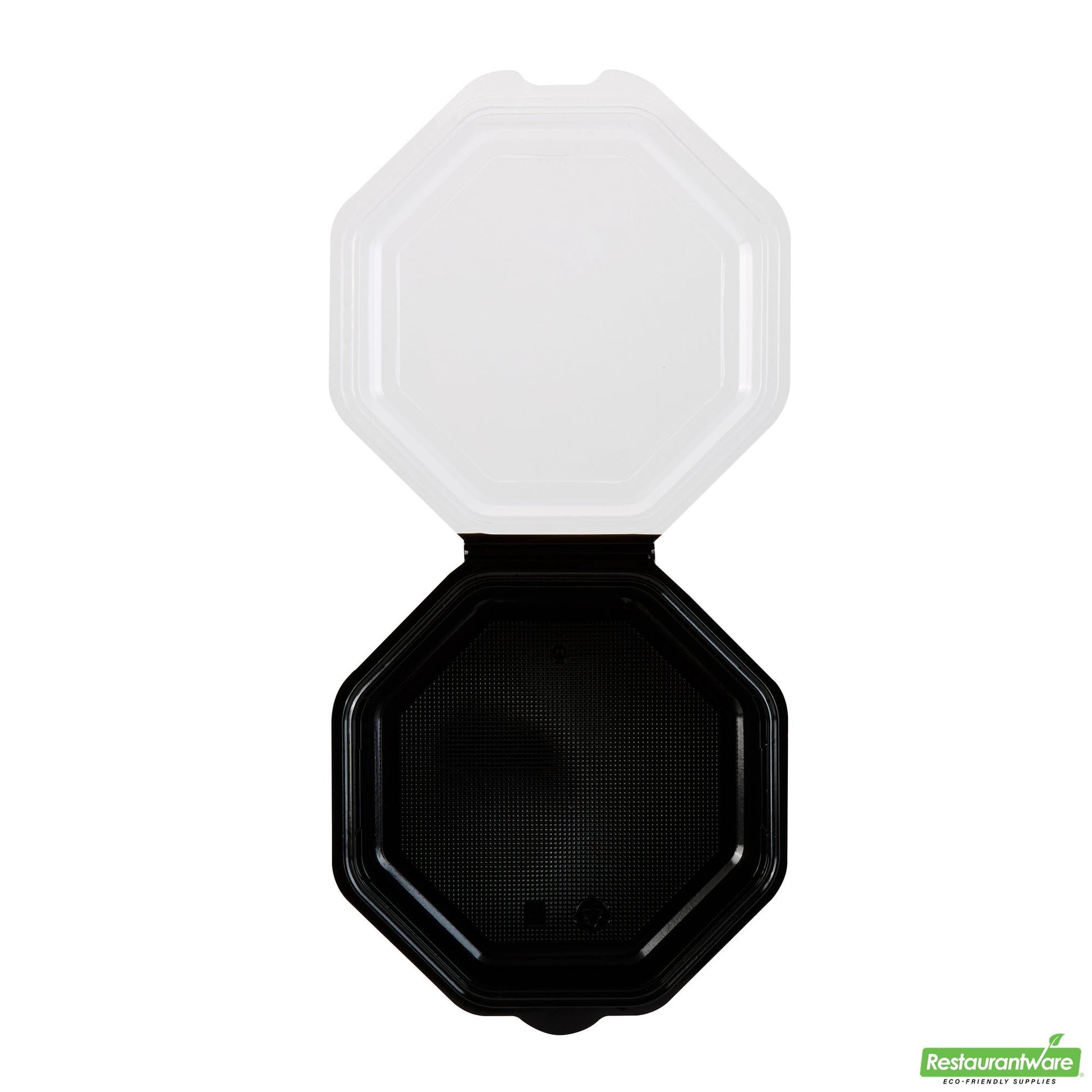 Wholesale Restaurantware Octagon Black Plastic Food Container - with Clear Lid - 7 1/2" X 7 1/2" X 2 1/4" - 100 Count Box- Bulk