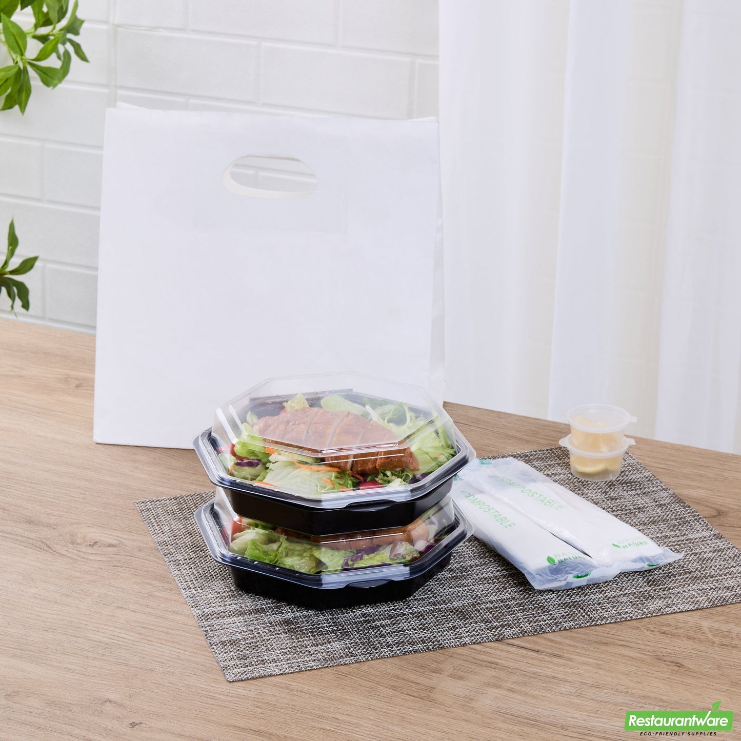 Wholesale Restaurantware Octagon Black Plastic Food Container - with Clear Lid - 7 1/2" X 7 1/2" X 2 1/4" - 100 Count Box- Bulk