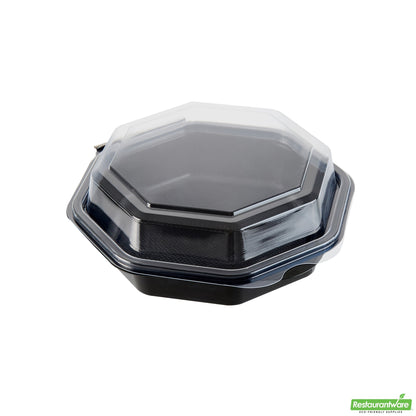Wholesale Restaurantware Octagon Black Plastic Food Container - with Clear Lid - 6 1/4" X 6 1/4" X 2" - 100 Count Box- Bulk