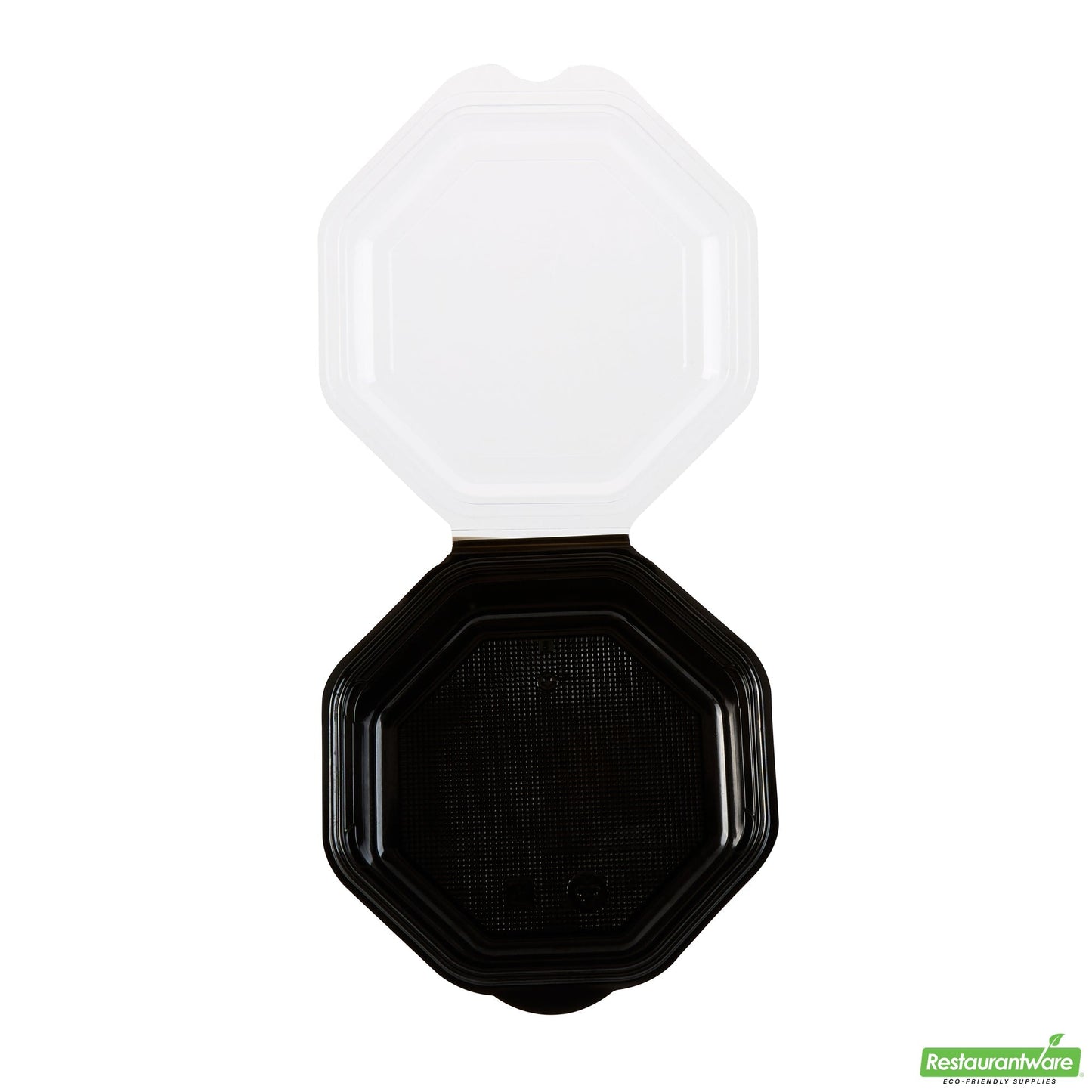 Wholesale Restaurantware Octagon Black Plastic Food Container - with Clear Lid - 6 1/4" X 6 1/4" X 2" - 100 Count Box- Bulk