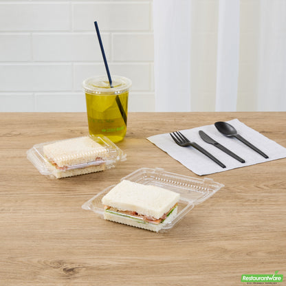 Wholesale Restaurantware Thermo Tek Rectangle Clear Plastic Clamshell Container - 6" X 4" X 1 1/2" - 100 Count Box- Bulk