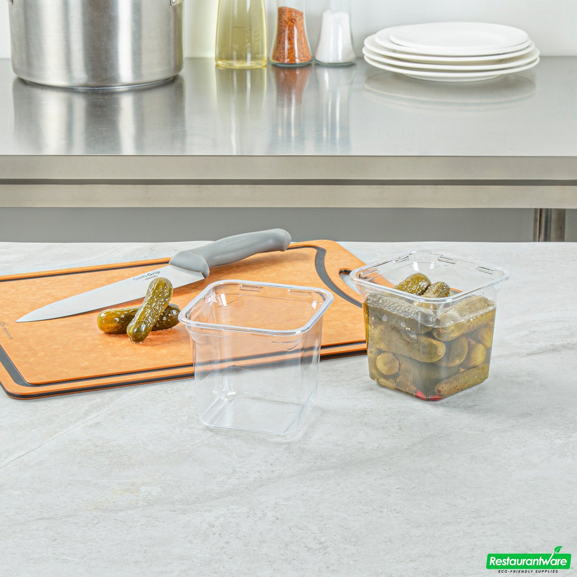 Wholesale Restaurantware Thermo Tek 24 Oz Square Clear Plastic Deli / Snack Container - 4 1/2" X 4 1/2" X 4 1/4" - 100 Count Box- Bulk