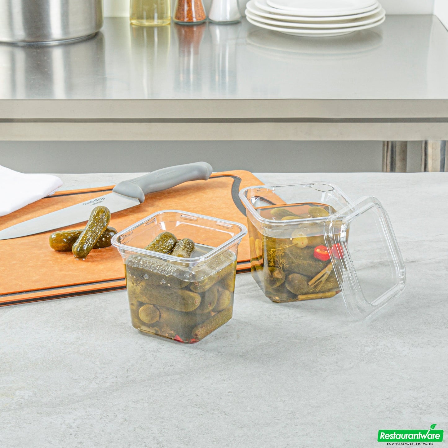 Wholesale Restaurantware Thermo Tek 24 Oz Square Clear Plastic Deli / Snack Container - 4 1/2" X 4 1/2" X 4 1/4" - 100 Count Box- Bulk