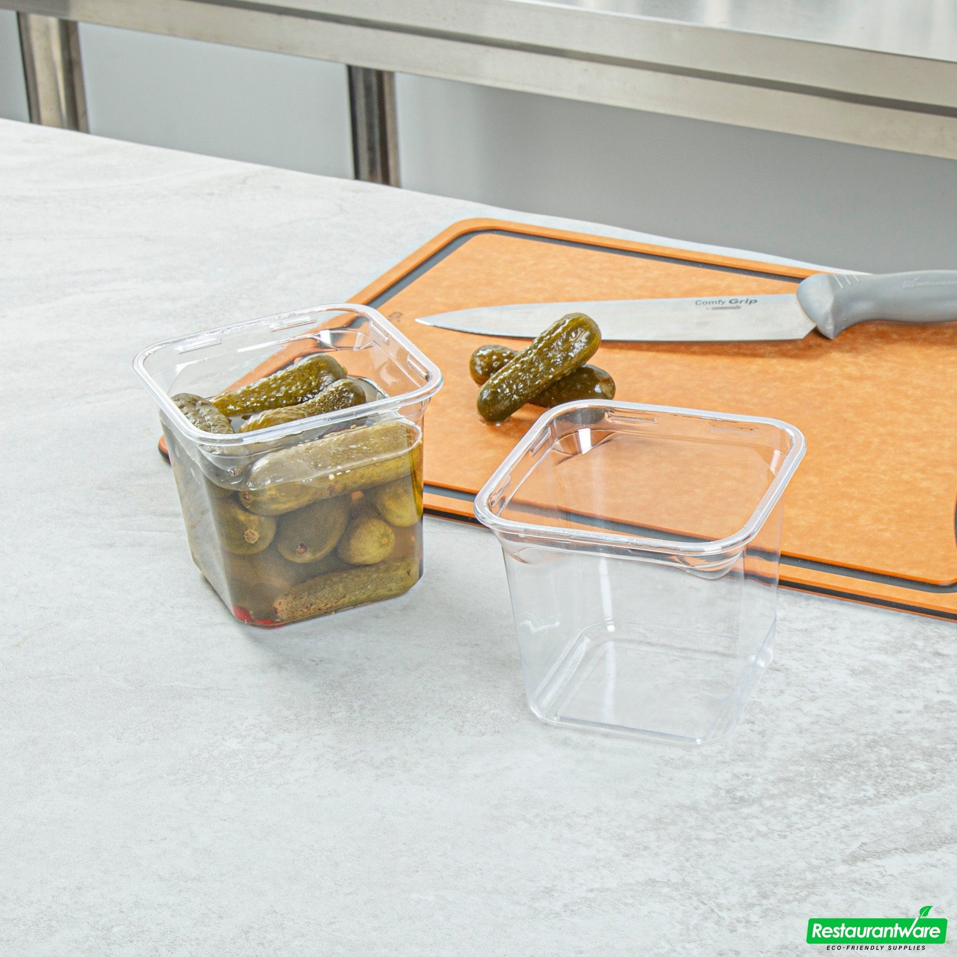 Wholesale Restaurantware Thermo Tek 24 Oz Square Clear Plastic Deli / Snack Container - 4 1/2" X 4 1/2" X 4 1/4" - 100 Count Box- Bulk
