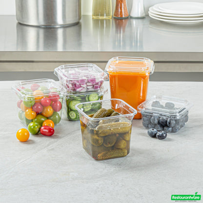 Wholesale Restaurantware Thermo Tek 24 Oz Square Clear Plastic Deli / Snack Container - 4 1/2" X 4 1/2" X 4 1/4" - 50 Count Box- Bulk