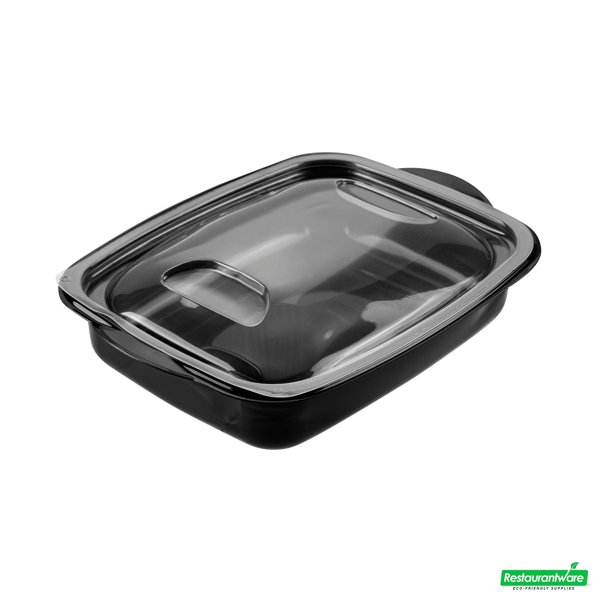 Wholesale Restaurantware 36 Oz Rectangle Black Plastic Food Container - with Clear Lid, Microwavable - 8 3/4" X 7" X 2 1/4" - 50 Count Box- Bulk
