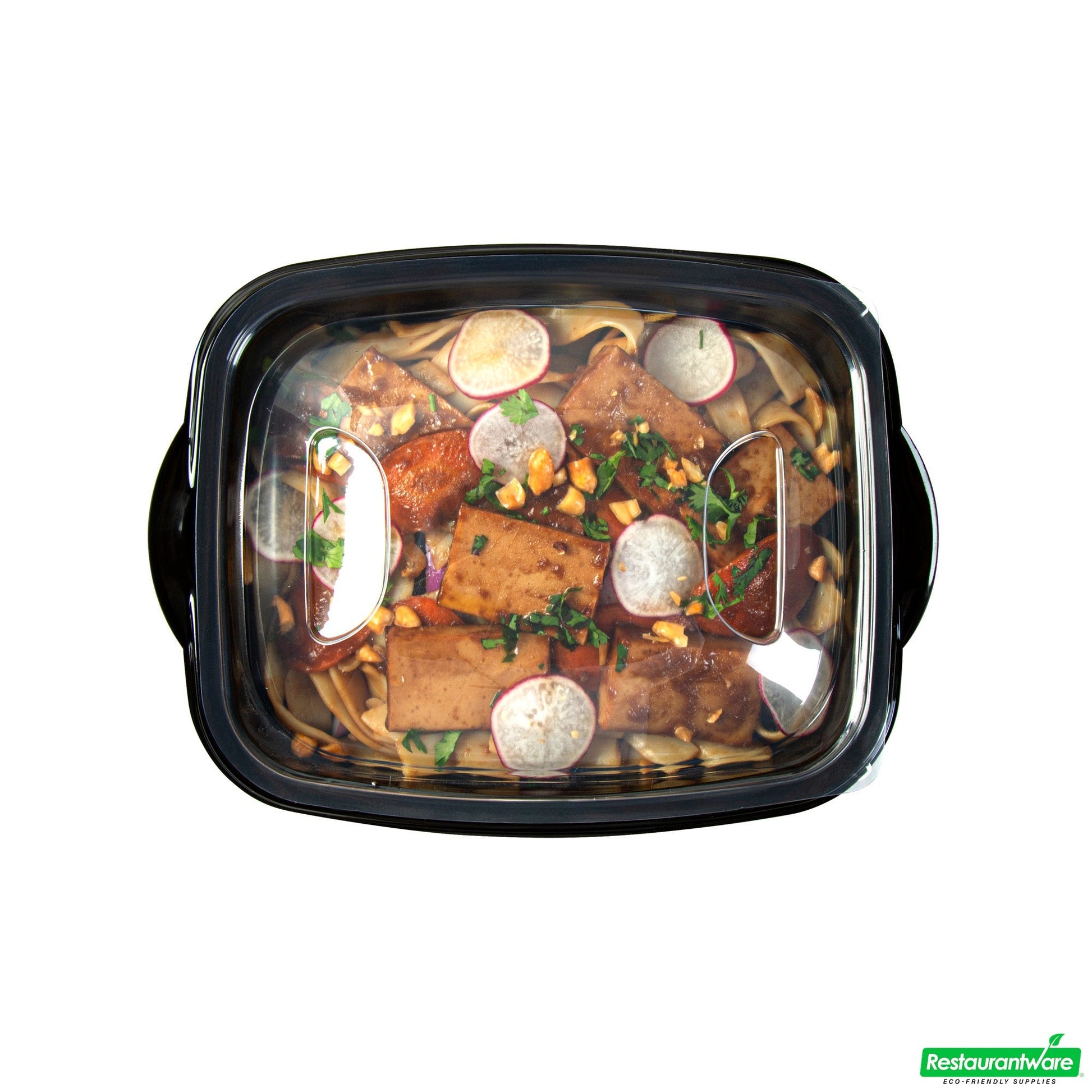 Wholesale Restaurantware 36 Oz Rectangle Black Plastic Food Container - with Clear Lid, Microwavable - 8 3/4" X 7" X 2 1/4" - 50 Count Box- Bulk