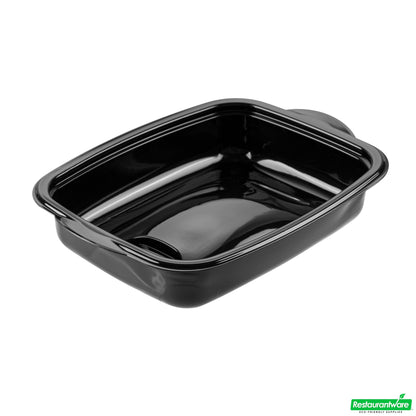 Wholesale Restaurantware 36 Oz Rectangle Black Plastic Food Container - with Clear Lid, Microwavable - 8 3/4" X 7" X 2 1/4" - 50 Count Box- Bulk