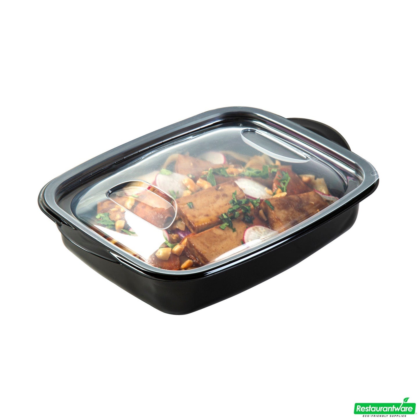 Wholesale Restaurantware 36 Oz Rectangle Black Plastic Food Container - with Clear Lid, Microwavable - 8 3/4" X 7" X 2 1/4" - 50 Count Box- Bulk