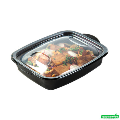 Wholesale Restaurantware 36 Oz Rectangle Black Plastic Food Container - with Clear Lid, Microwavable - 8 3/4" X 7" X 2 1/4" - 50 Count Box- Bulk