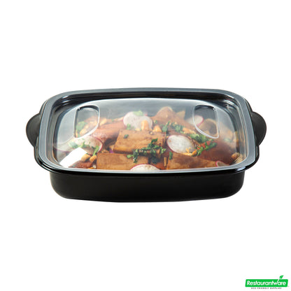 Wholesale Restaurantware 36 Oz Rectangle Black Plastic Food Container - with Clear Lid, Microwavable - 8 3/4" X 7" X 2 1/4" - 50 Count Box- Bulk