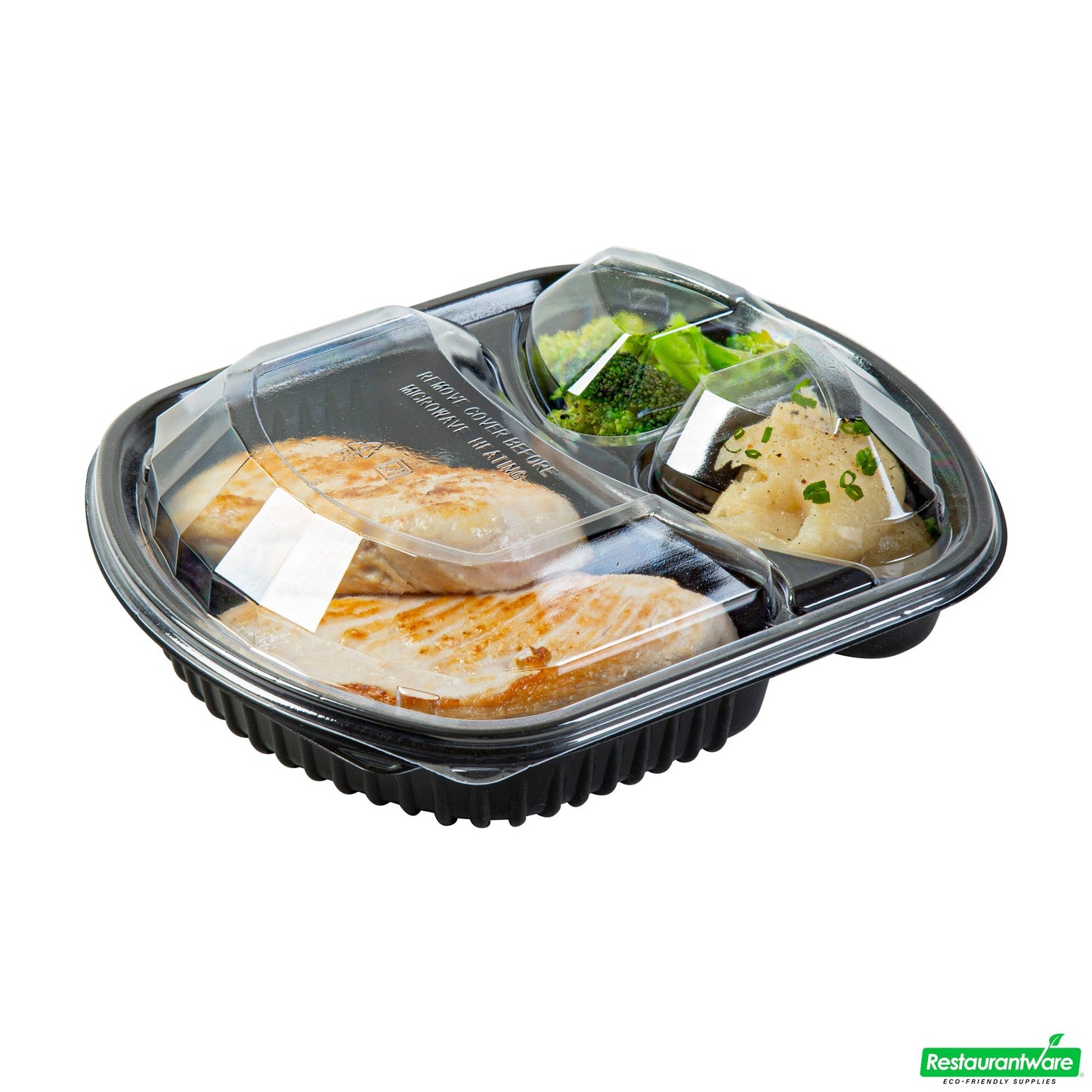 Wholesale Restaurantware 36 Oz Rectangle Black Plastic Food Container - with Clear Lid, Microwavable, 3 Compartments - 9 1/4" X 8" X 2 3/4" - 50 Count Box- Bulk