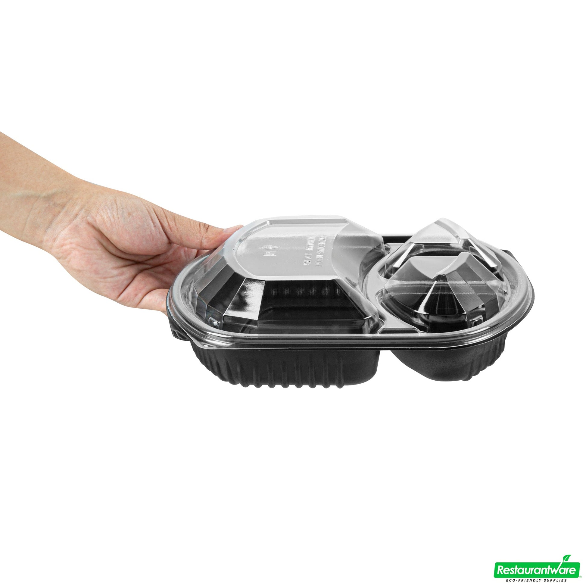 Wholesale Restaurantware 36 Oz Rectangle Black Plastic Food Container - with Clear Lid, Microwavable, 3 Compartments - 9 1/4" X 8" X 2 3/4" - 50 Count Box- Bulk