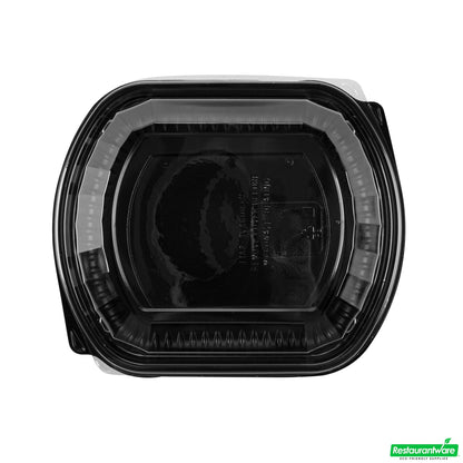 Wholesale Restaurantware 36 Oz Rectangle Black Plastic Food Container - with Clear Lid, Microwavable - 9 1/4" X 7 3/4" X 2 3/4" - 50 Count Box- Bulk