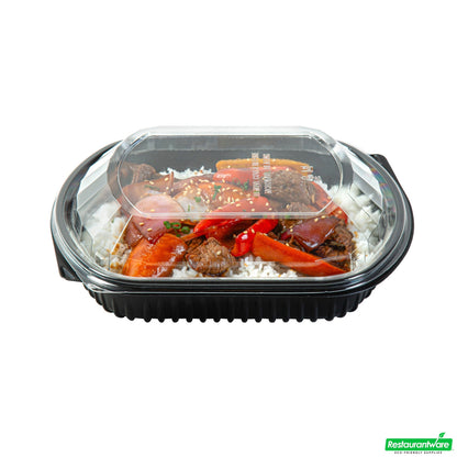 Wholesale Restaurantware 36 Oz Rectangle Black Plastic Food Container - with Clear Lid, Microwavable - 9 1/4" X 7 3/4" X 2 3/4" - 50 Count Box- Bulk