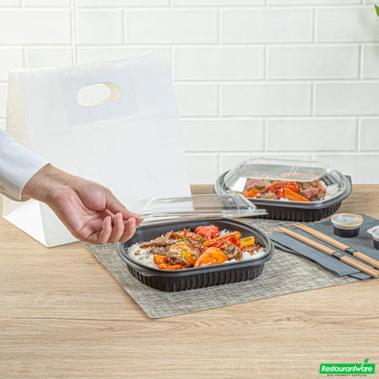 Wholesale Restaurantware 36 Oz Rectangle Black Plastic Food Container - with Clear Lid, Microwavable - 9 1/4" X 7 3/4" X 2 3/4" - 50 Count Box- Bulk