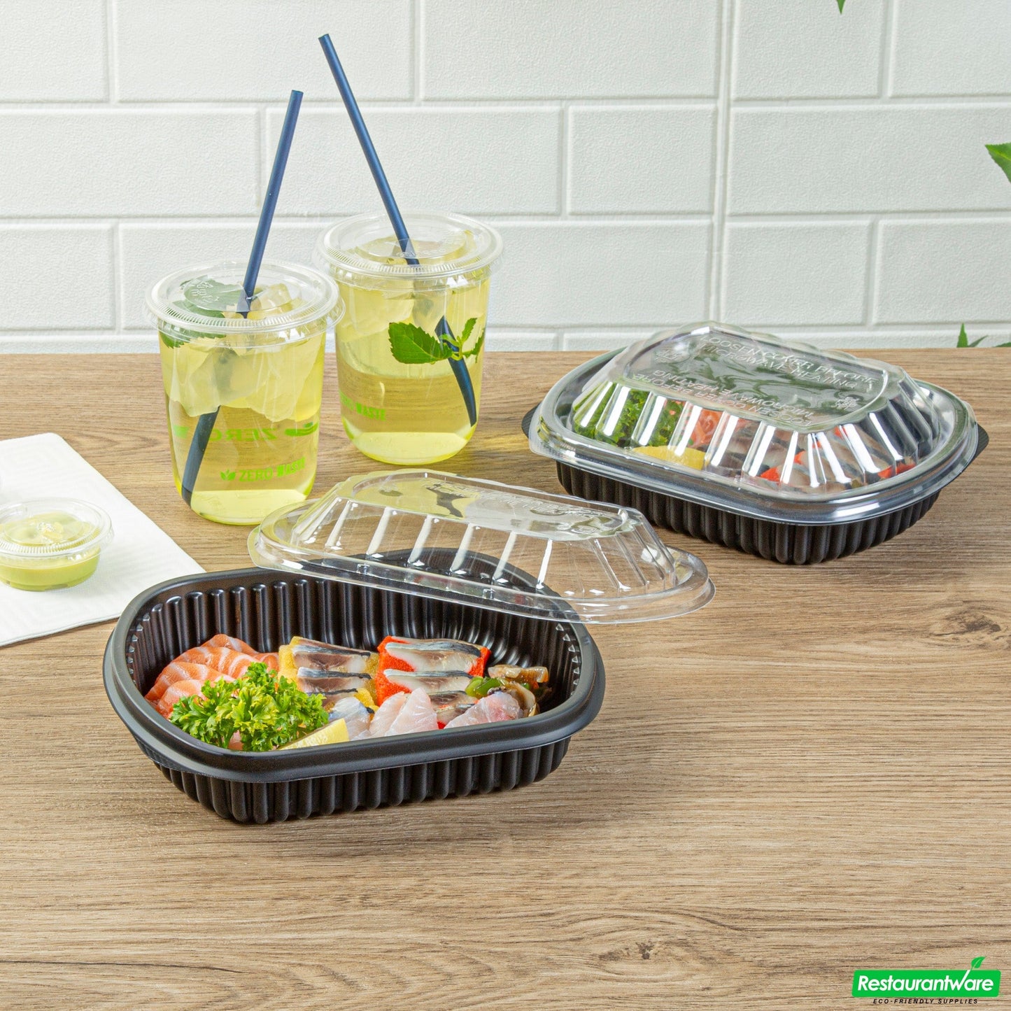 Wholesale Restaurantware 24 Oz Rectangle Black Plastic Food Container - with Clear Lid, Microwavable - 7 3/4" X 6 1/4" X 2 1/4" - 50 Count Box- Bulk