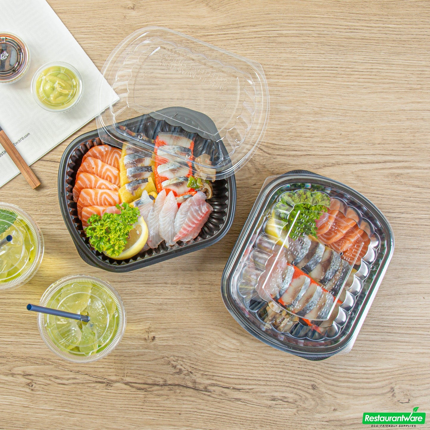 Wholesale Restaurantware 24 Oz Rectangle Black Plastic Food Container - with Clear Lid, Microwavable - 7 3/4" X 6 1/4" X 2 1/4" - 50 Count Box- Bulk