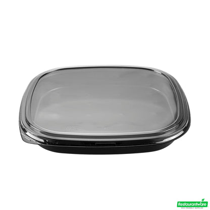 Wholesale Restaurantware Roku Square Black Plastic Take Out Sushi Tray - with Clear Lid - 12 1/2" X 12 1/2" X 1 3/4" - 100 Count Box- Bulk
