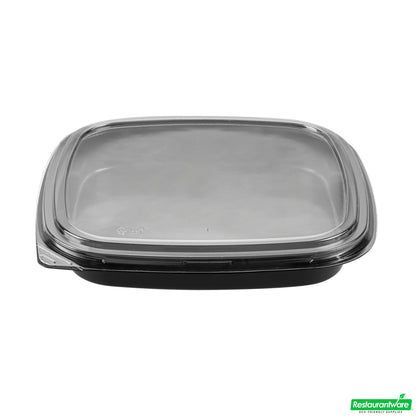 Wholesale Restaurantware Roku Square Black Plastic Take Out Sushi Tray - with Clear Lid - 10 3/4" X 10 3/4" X 1 3/4" - 50 Count Box- Bulk