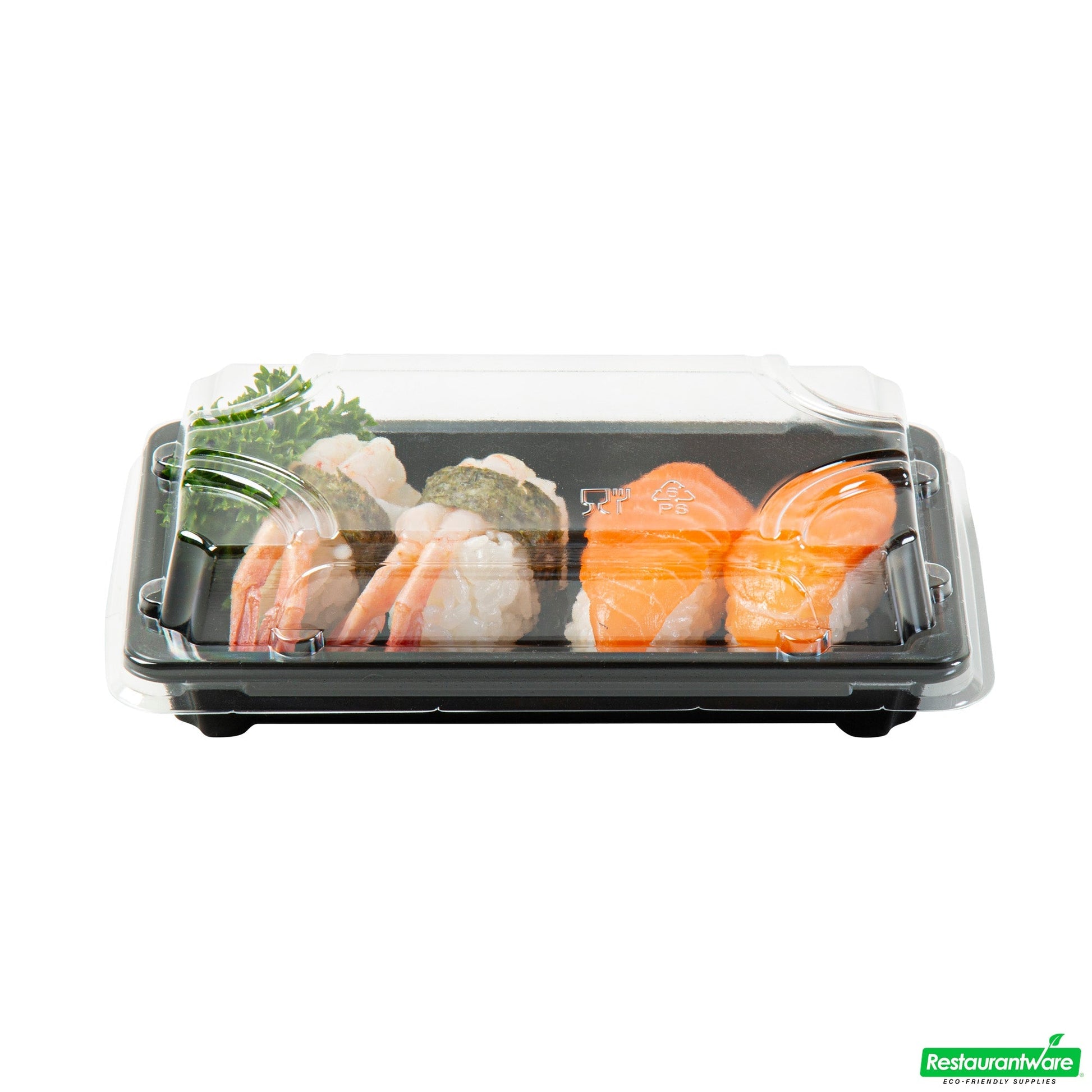 Wholesale Restaurantware Roku Rectangle Black Plastic Take Out Sushi Tray - with Clear Lid - 6" X 3 1/2" X 1 3/4" - 100 Count Box- Bulk