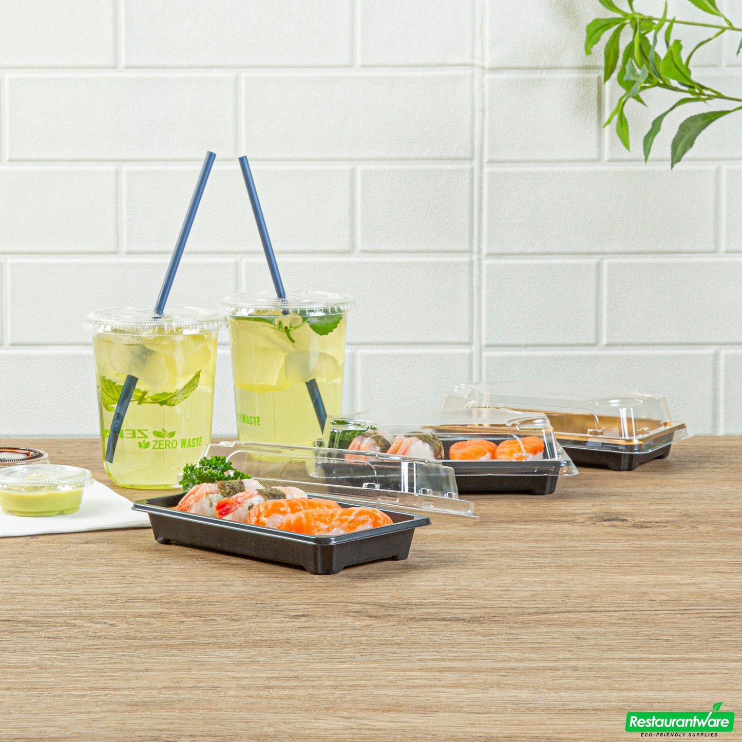 Wholesale Restaurantware Roku Rectangle Black Plastic Take Out Sushi Tray - with Clear Lid - 6" X 3 1/2" X 1 3/4" - 100 Count Box- Bulk