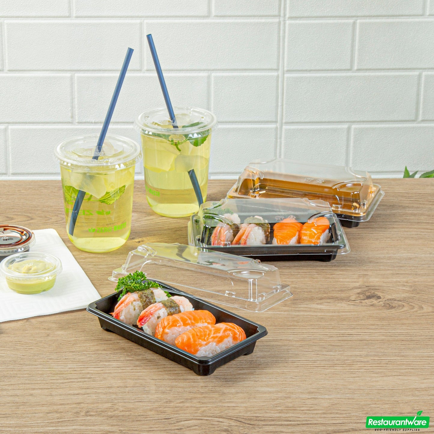 Wholesale Restaurantware Roku Rectangle Black Plastic Take Out Sushi Tray - with Clear Lid - 6" X 3 1/2" X 1 3/4" - 100 Count Box- Bulk