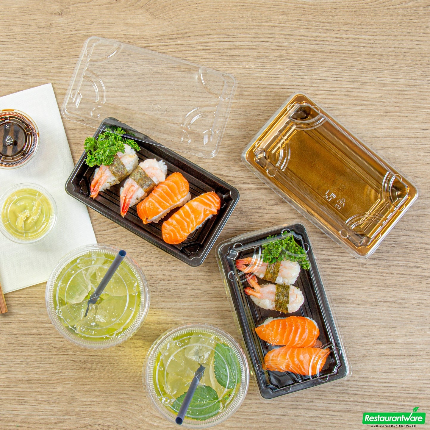 Wholesale Restaurantware Roku Rectangle Black Plastic Take Out Sushi Tray - with Clear Lid - 6" X 3 1/2" X 1 3/4" - 100 Count Box- Bulk