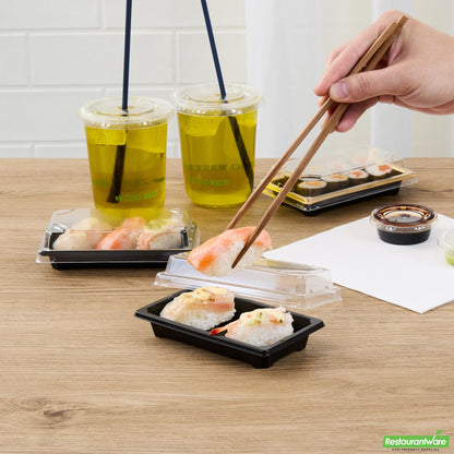 Wholesale Restaurantware Roku Rectangle Black Plastic Take Out Sushi Tray - with Clear Lid - 5 1/4" X 3 1/4" X 1 1/2" - 100 Count Box- Bulk