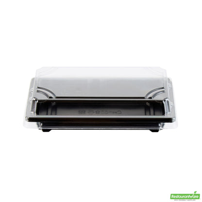 Wholesale Restaurantware Roku Rectangle Black Plastic Take Out Sushi Tray - with Clear Lid - 5 1/4" X 3 1/4" X 1 1/2" - 100 Count Box- Bulk