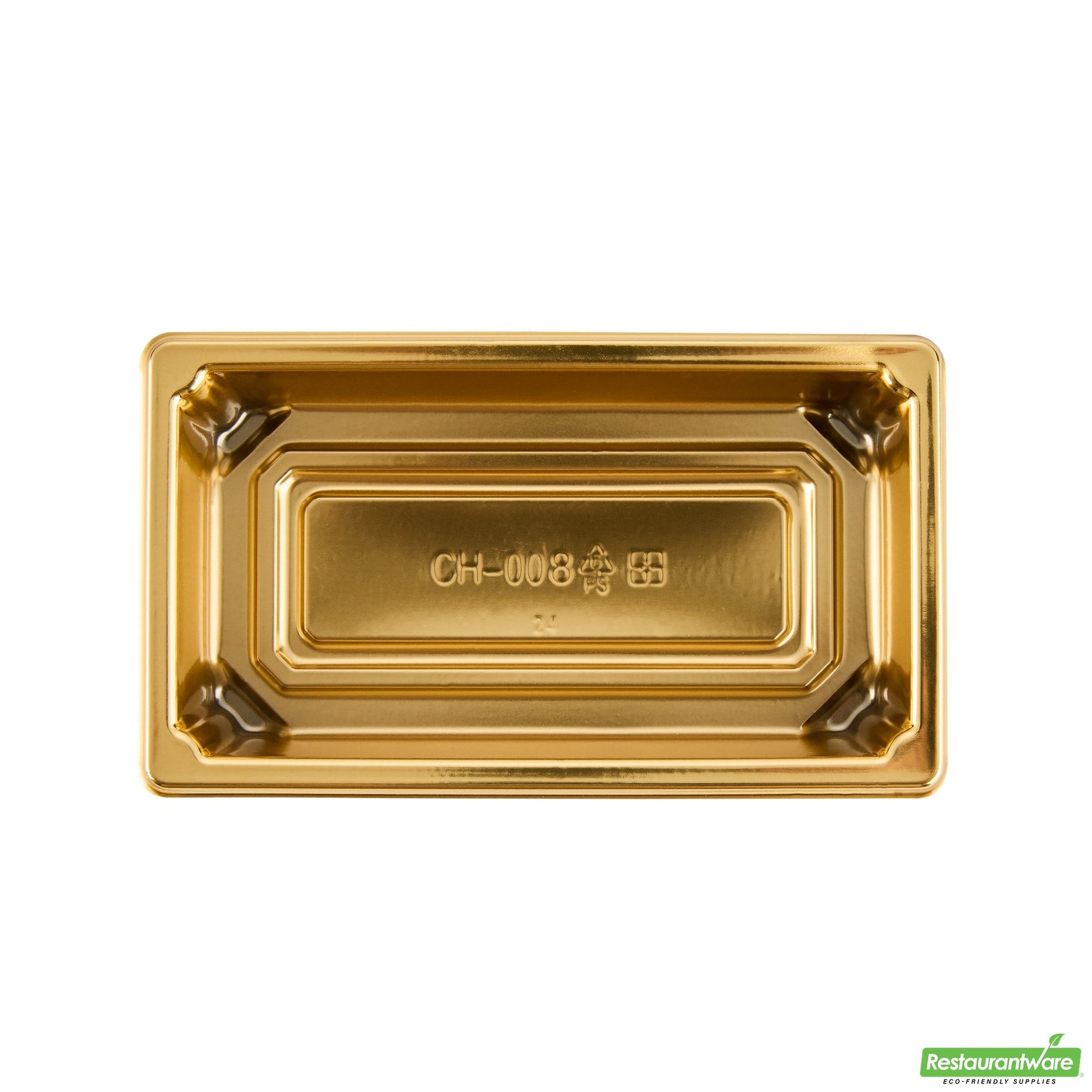 Wholesale Restaurantware Roku Rectangle Gold Plastic Take Out Sushi Tray - with Clear Lid - 5 1/4" X 3 1/4" X 1 1/2" - 100 Count Box- Bulk