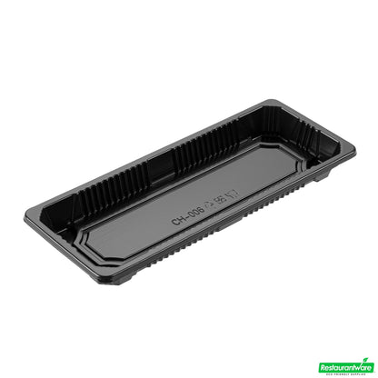 Wholesale Restaurantware Roku Rectangle Black Plastic Take Out Sushi Tray - with Clear Lid - 8 1/2" X 3 1/4" X 1 3/4" - 100 Count Box- Bulk