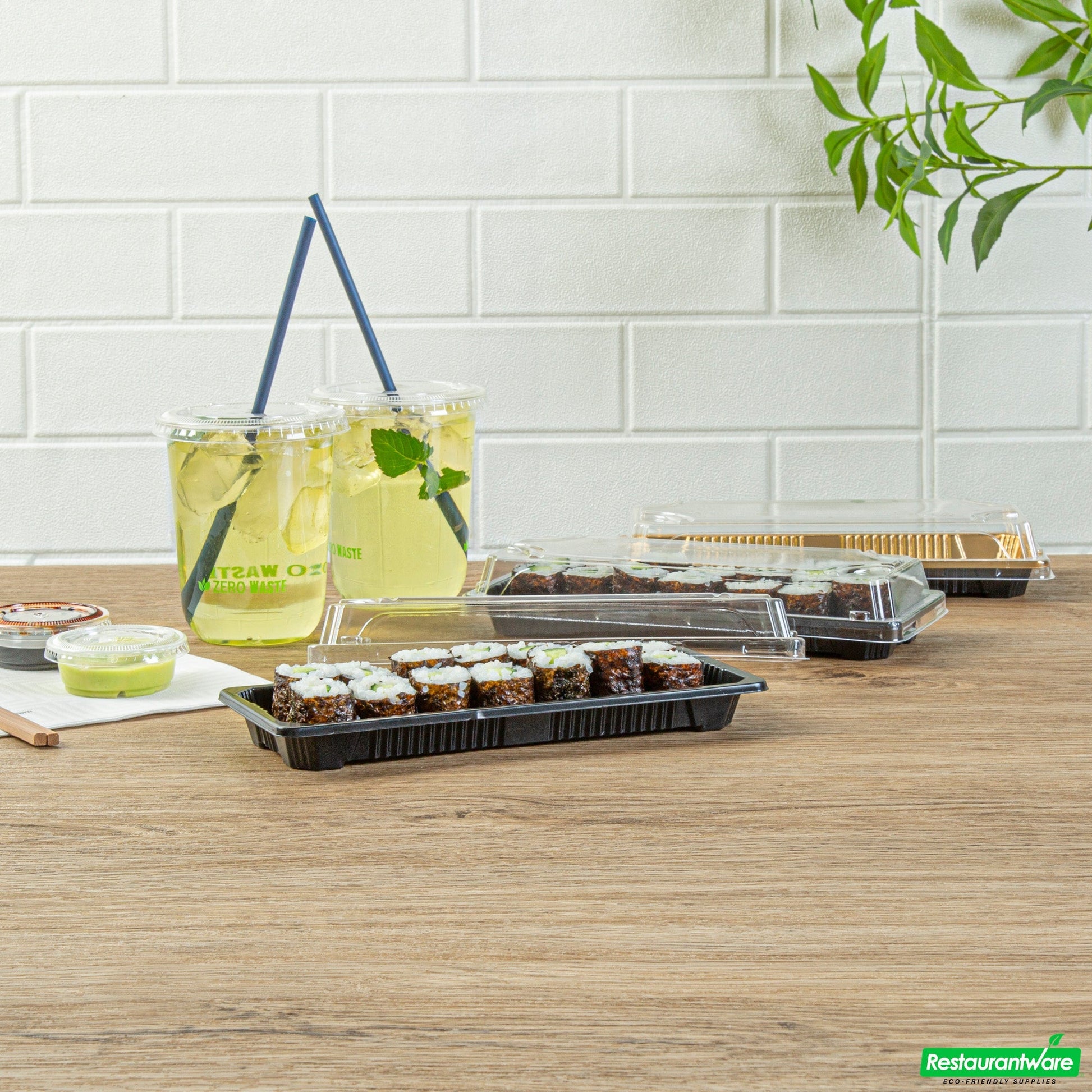 Wholesale Restaurantware Roku Rectangle Black Plastic Take Out Sushi Tray - with Clear Lid - 8 1/2" X 3 1/4" X 1 3/4" - 100 Count Box- Bulk