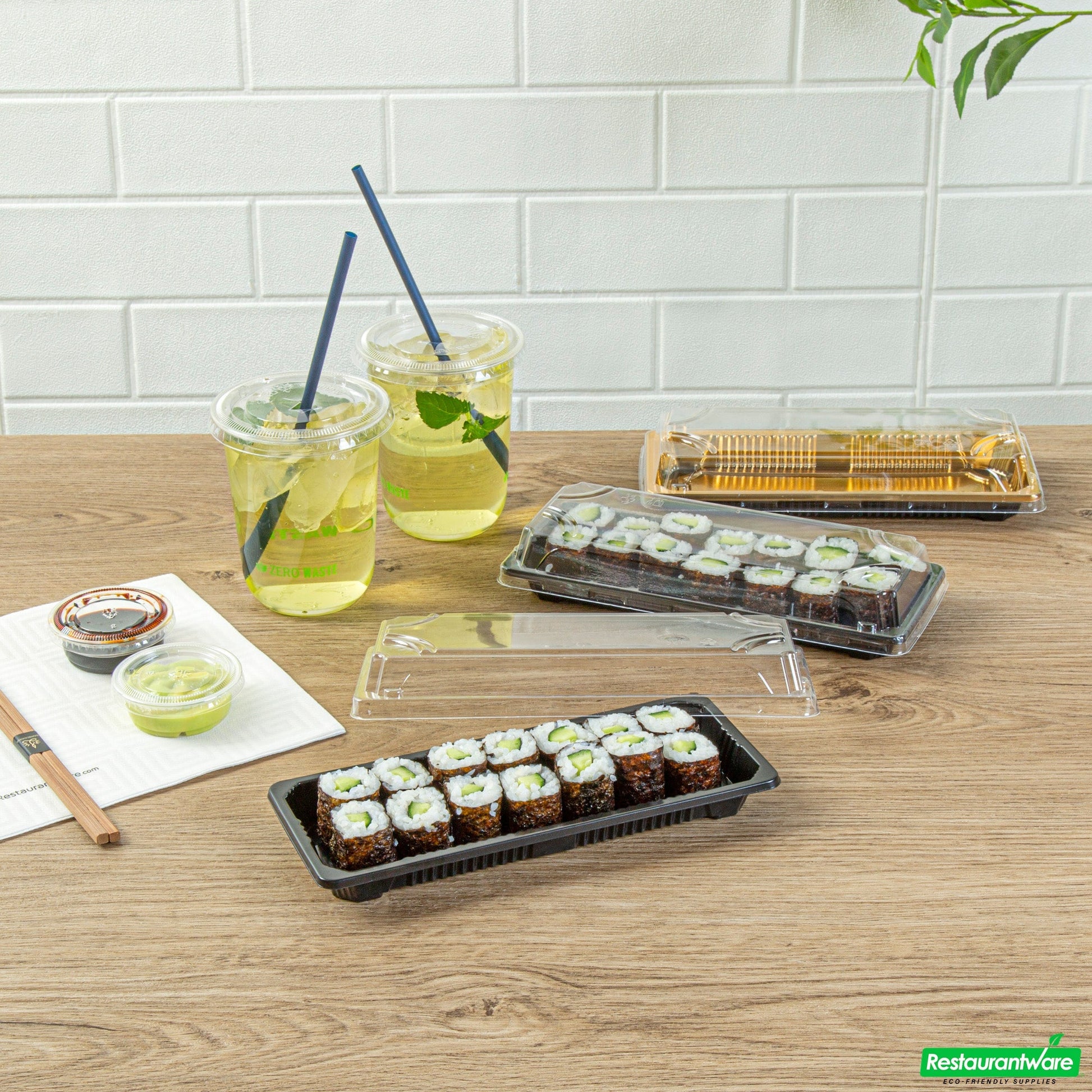 Wholesale Restaurantware Roku Rectangle Black Plastic Take Out Sushi Tray - with Clear Lid - 8 1/2" X 3 1/4" X 1 3/4" - 100 Count Box- Bulk